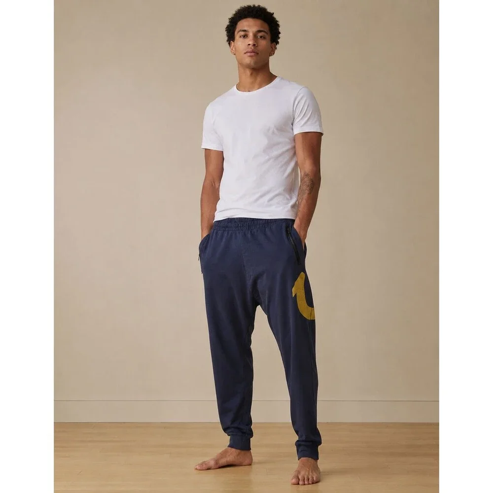 True Religion Loungewear Jogger Sweatpants Navy Logo Zip Pocket Men's XL